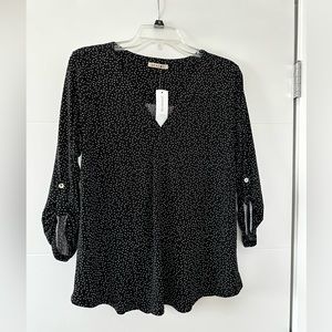 NWT Blouse - 3/4 sleeve black with white polka dot